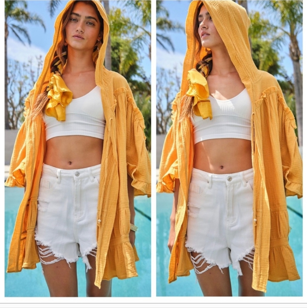 Golden Glow Yellow Boho Ruffled Swim Or Summer Top Cover-Up
